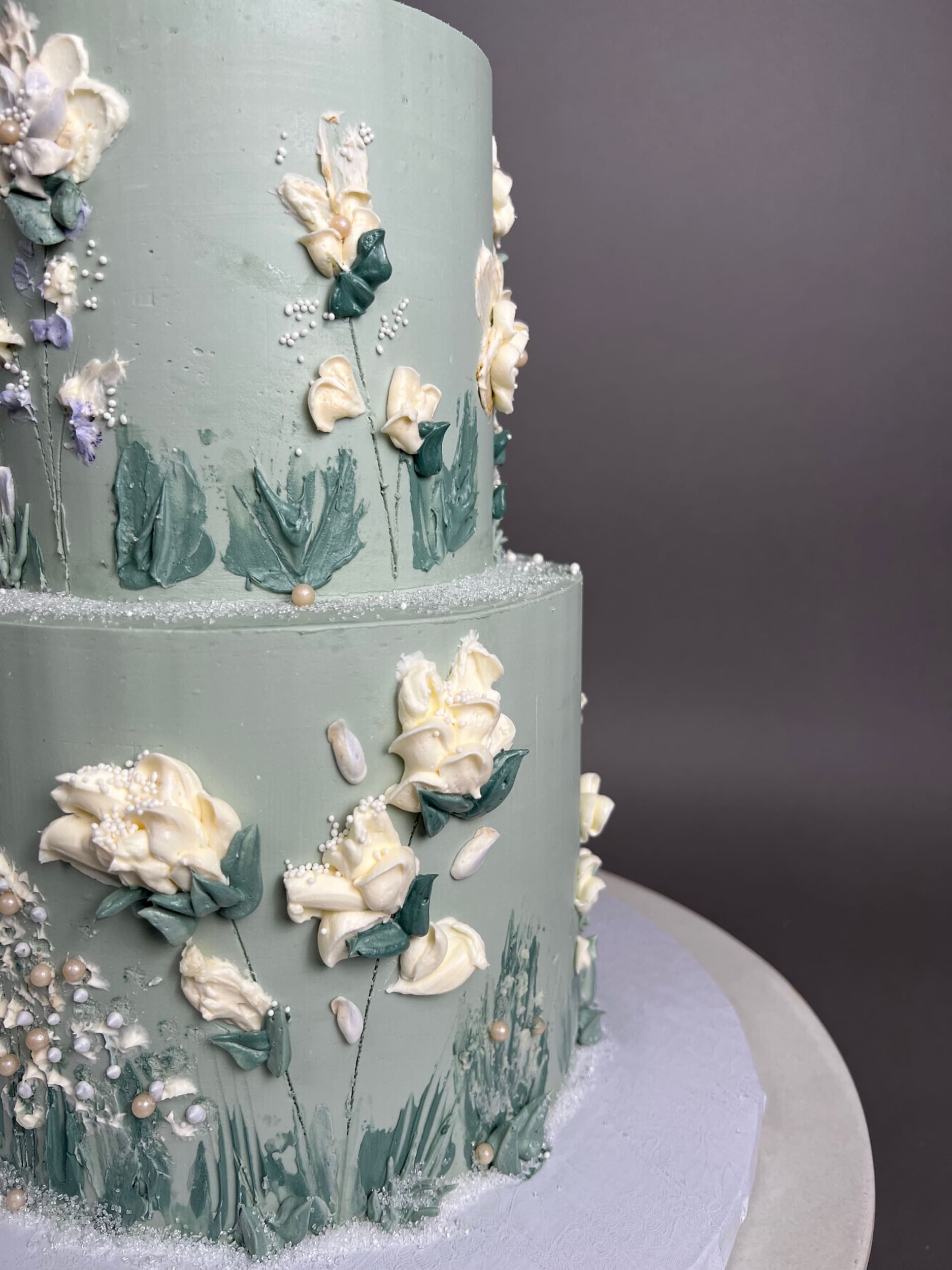 Hand painted flowers on buttercream - custom cake