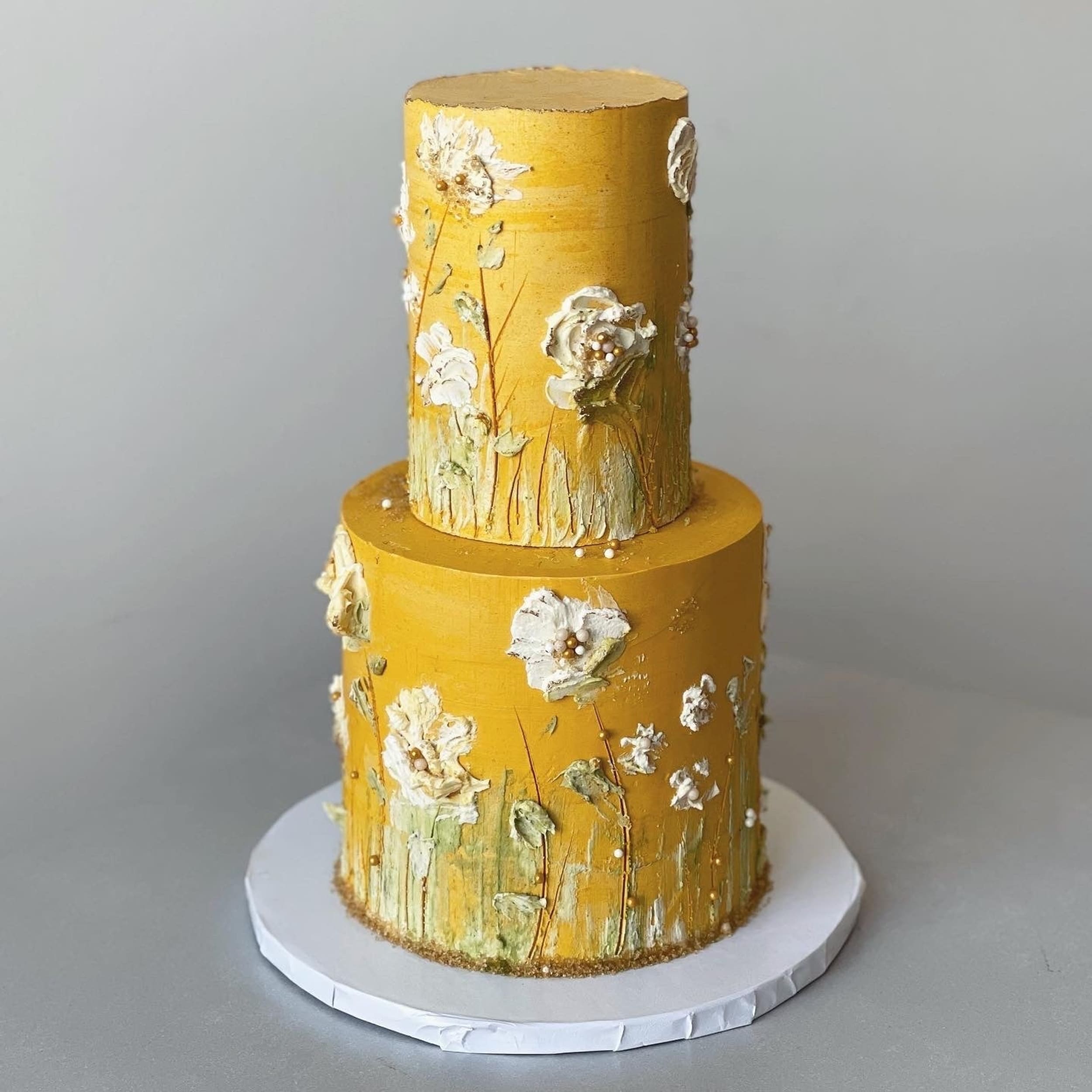 Hand painted flowers on buttercream - custom cake