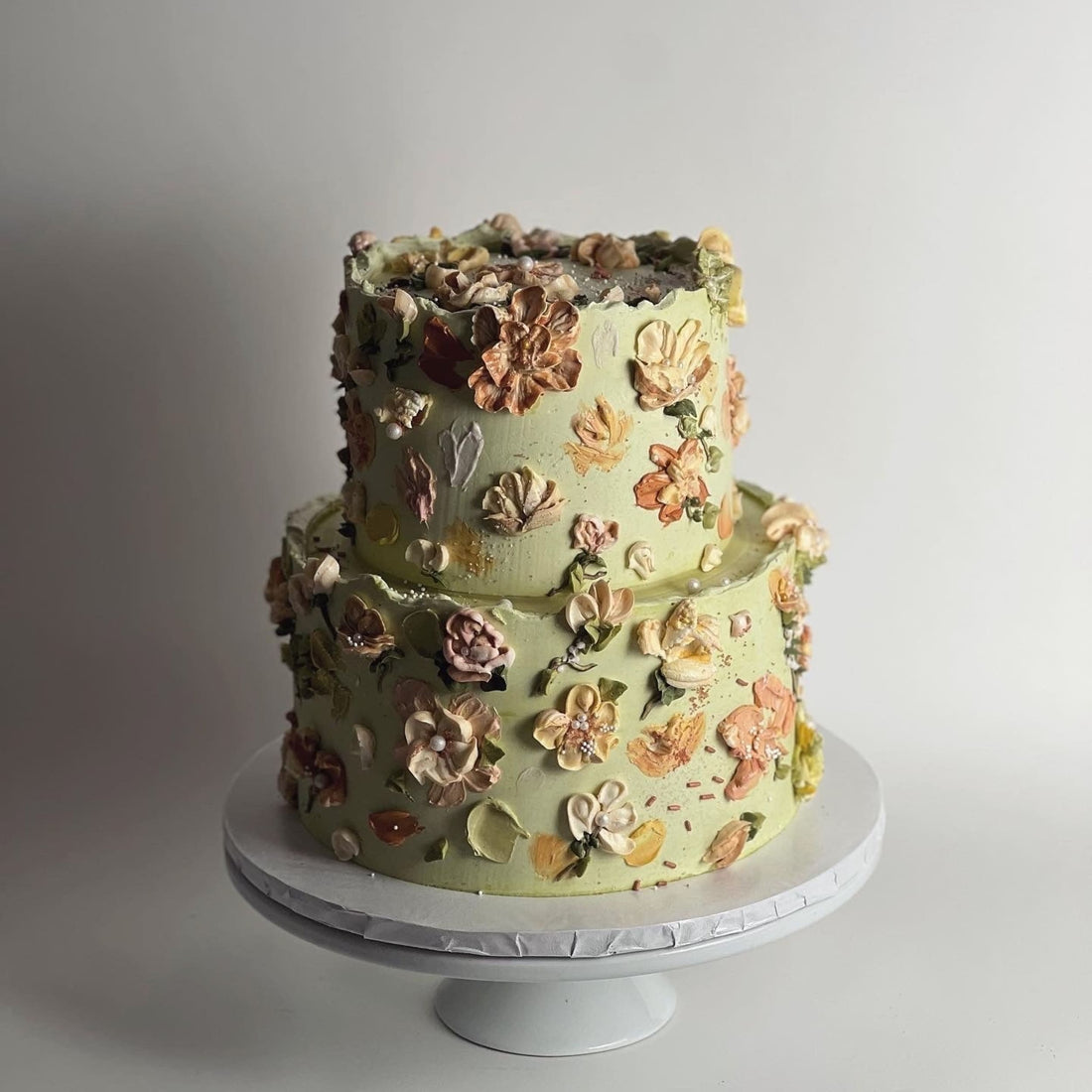 Hand painted flowers on buttercream - custom cake