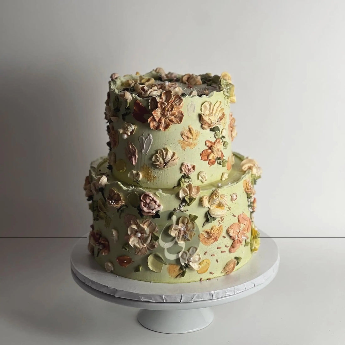 Hand painted flowers on buttercream - custom cake