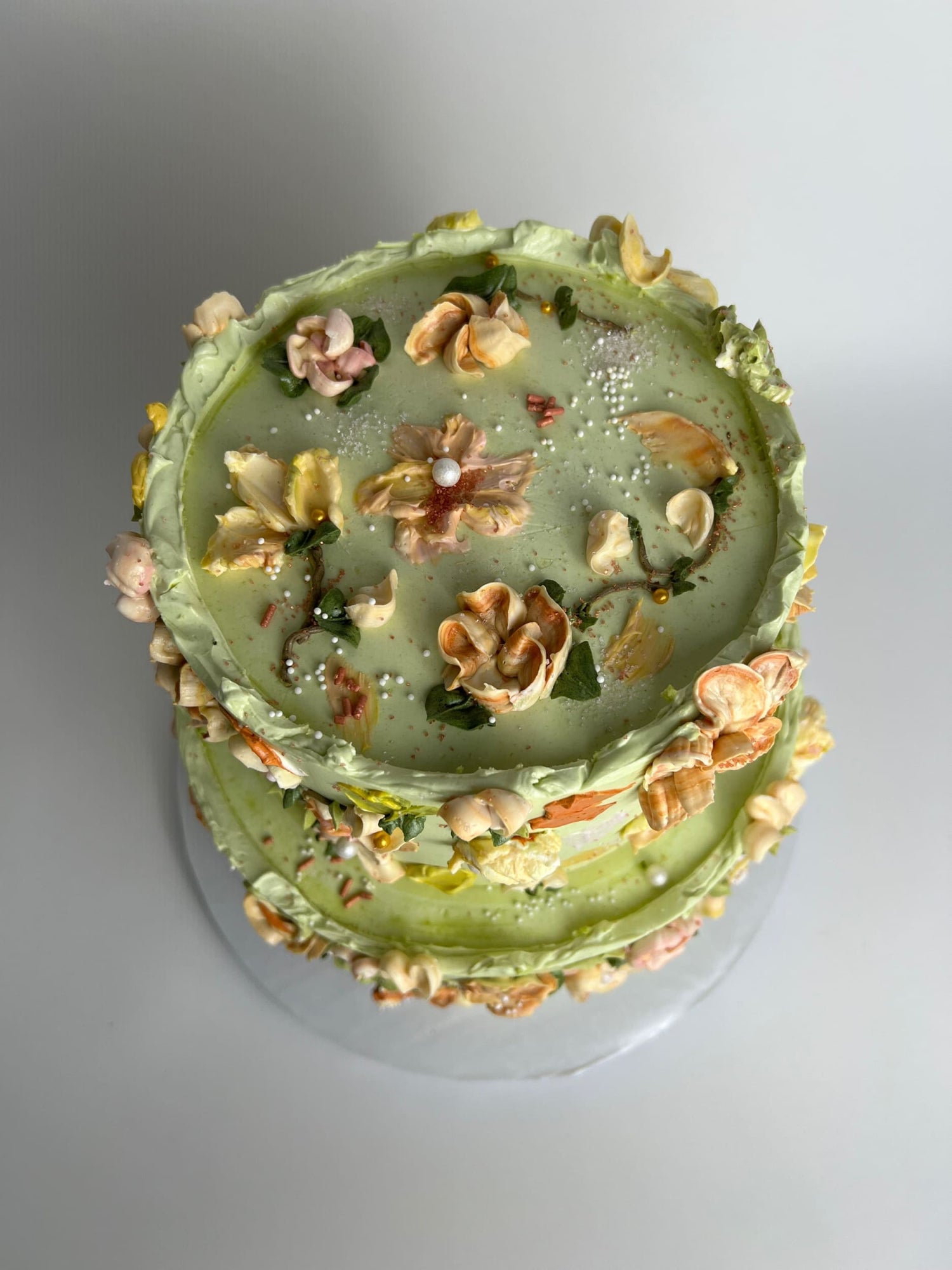 Hand painted flowers on buttercream - custom cake