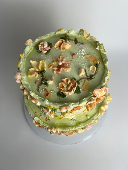 Hand painted flowers on buttercream - custom cake