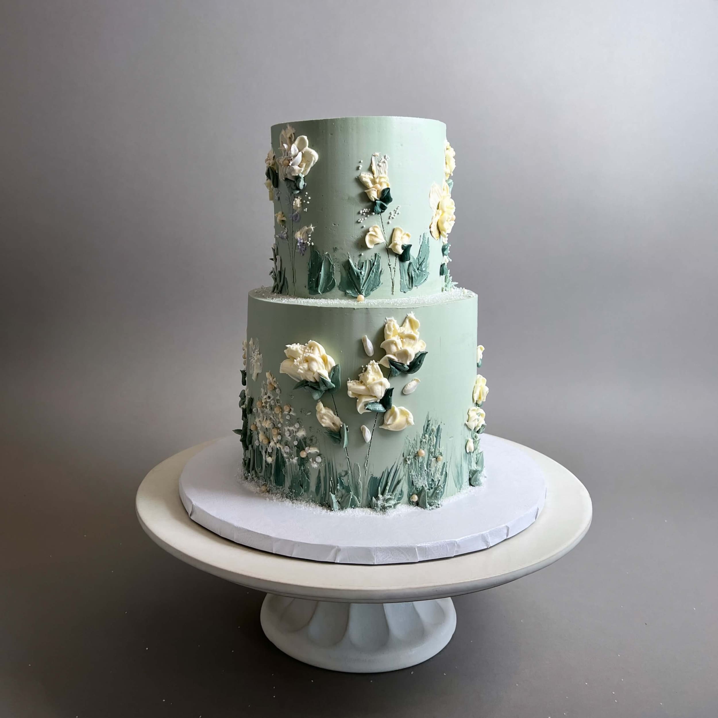 Hand painted flowers on buttercream - custom cake