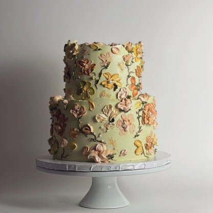 Hand painted flowers on buttercream - custom cake