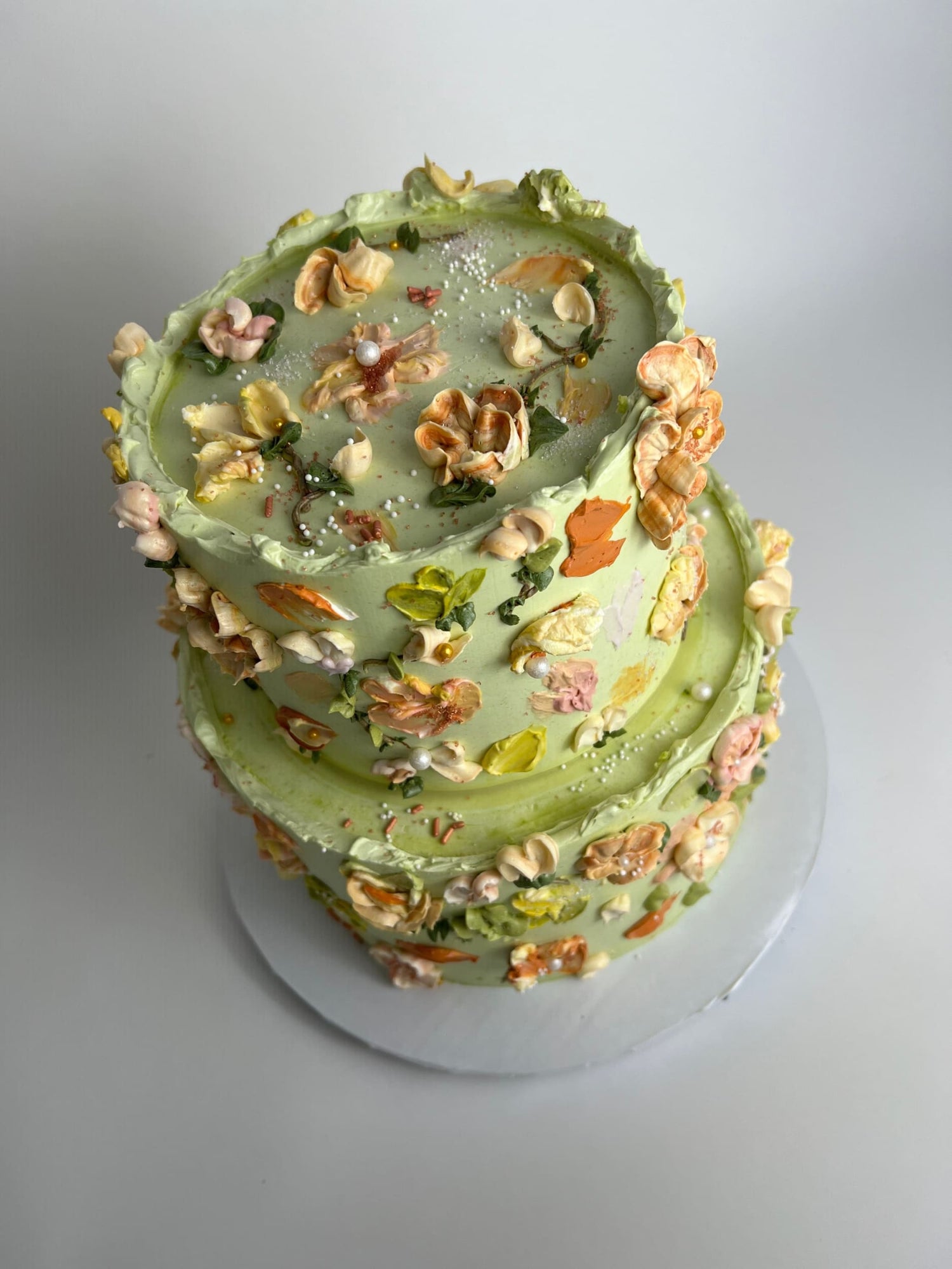Hand painted flowers on buttercream - custom cake
