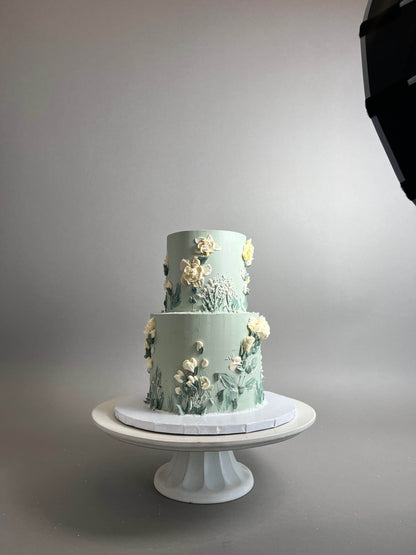 Hand painted flowers on buttercream - custom cake