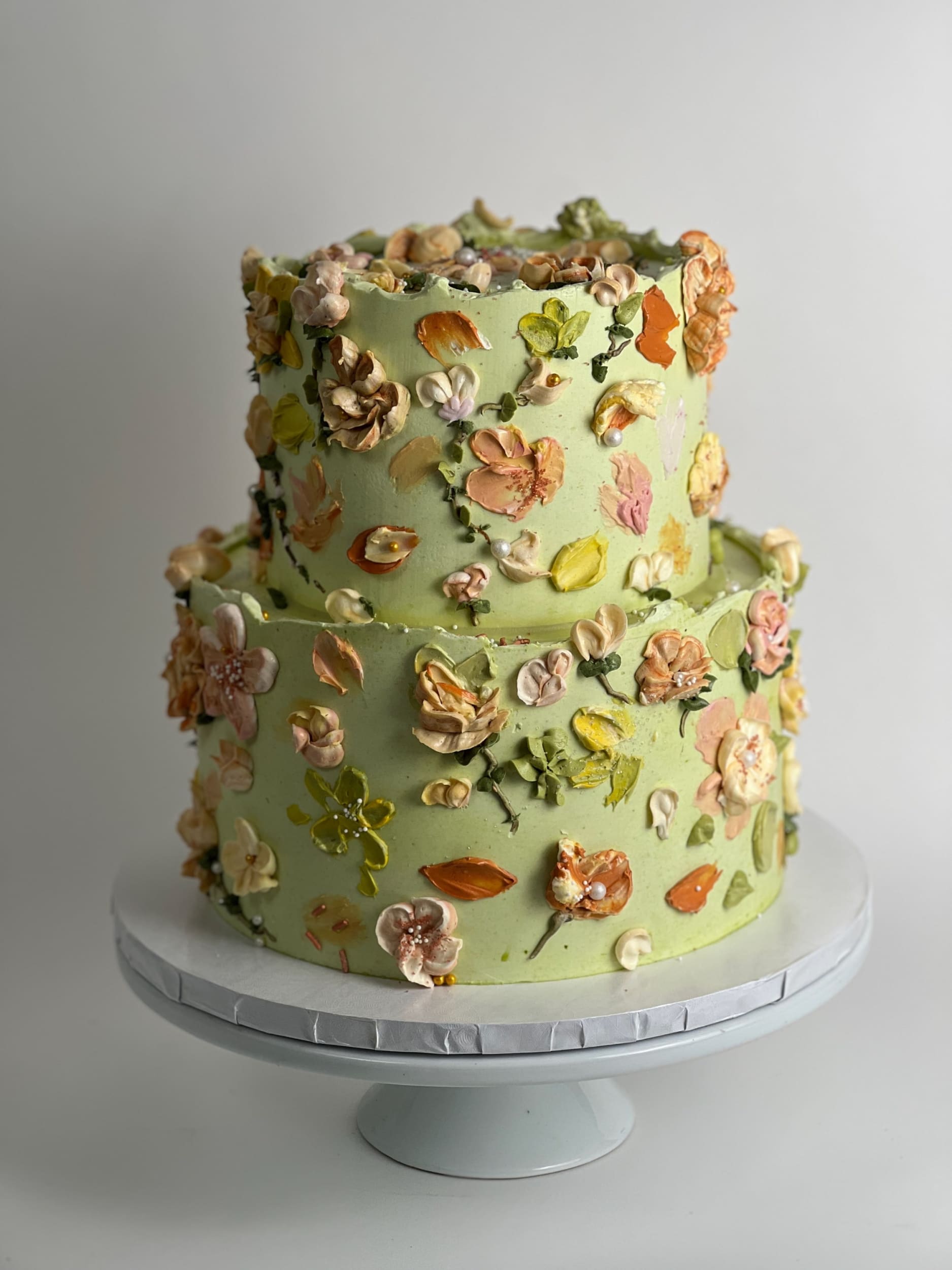 Hand painted flowers on buttercream - custom cake