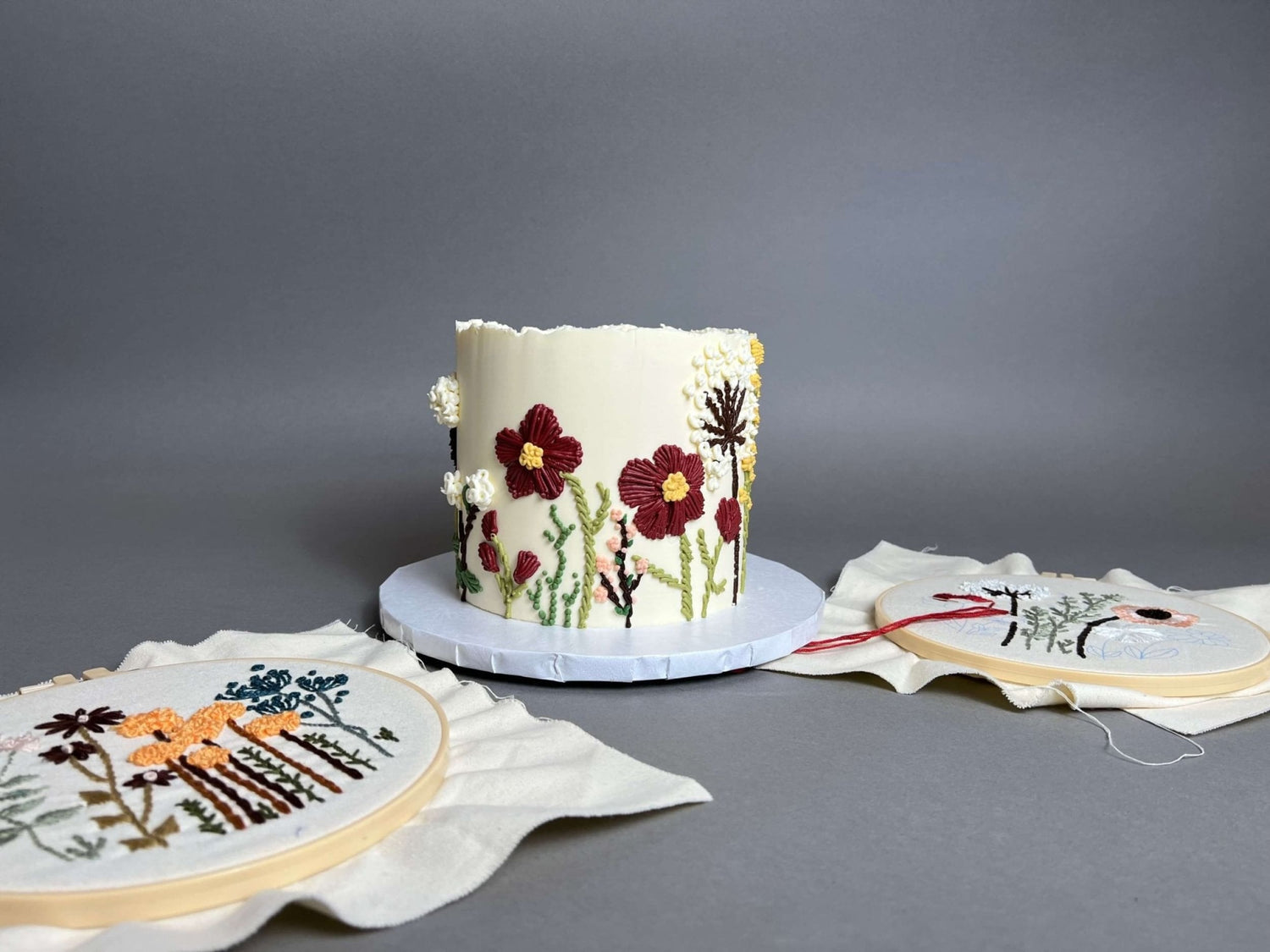 Hand piped embroidery on buttercream - custom cake