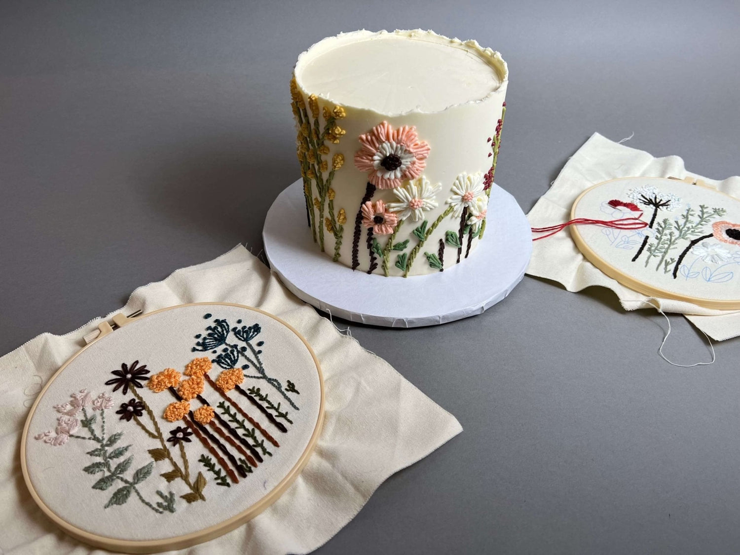 Hand piped embroidery on buttercream - custom cake