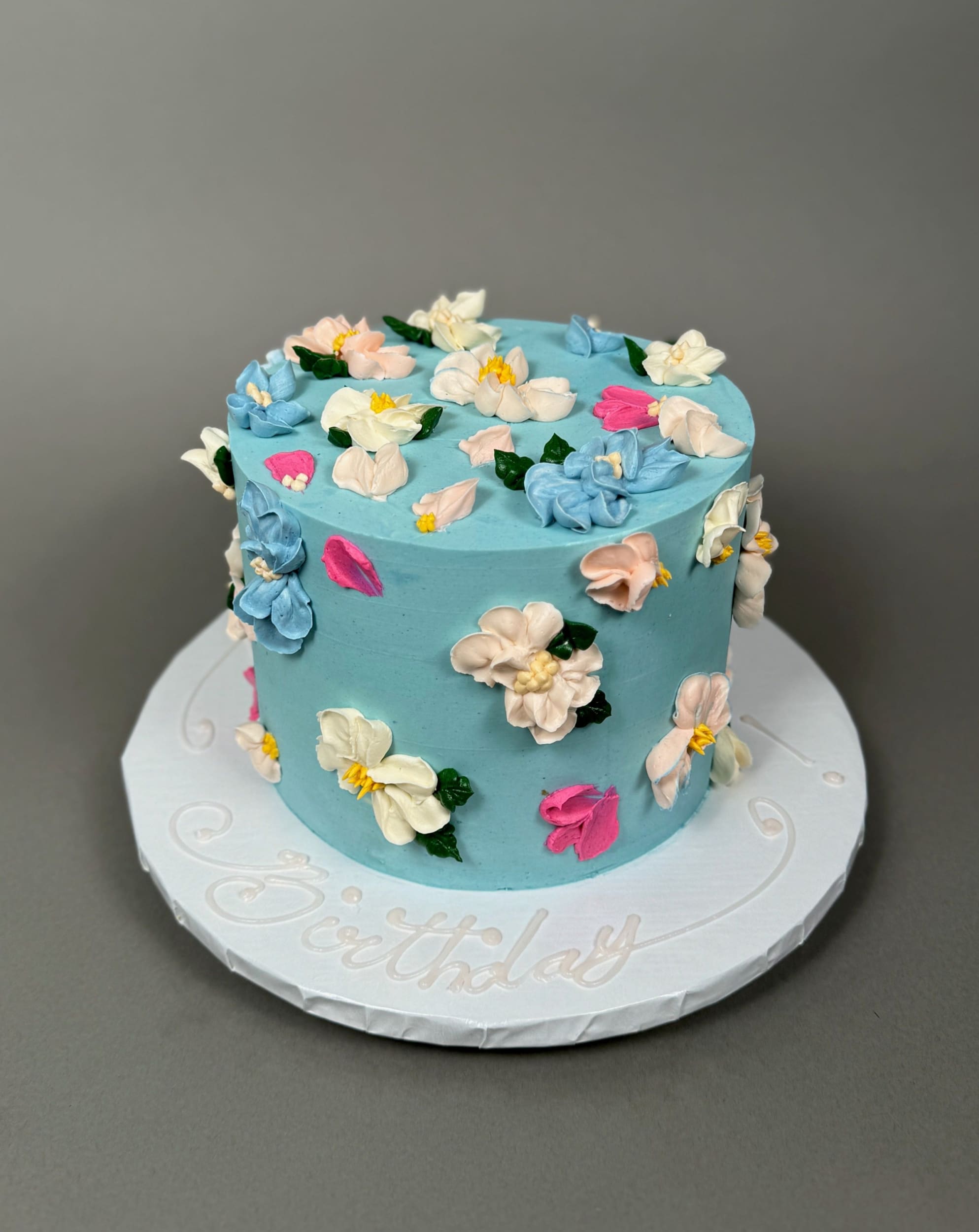 Hand piped flowers on buttercream 2 - custom cake