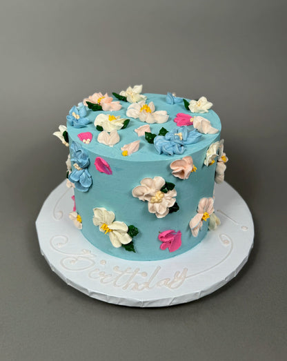 Hand piped flowers on buttercream 2 - custom cake