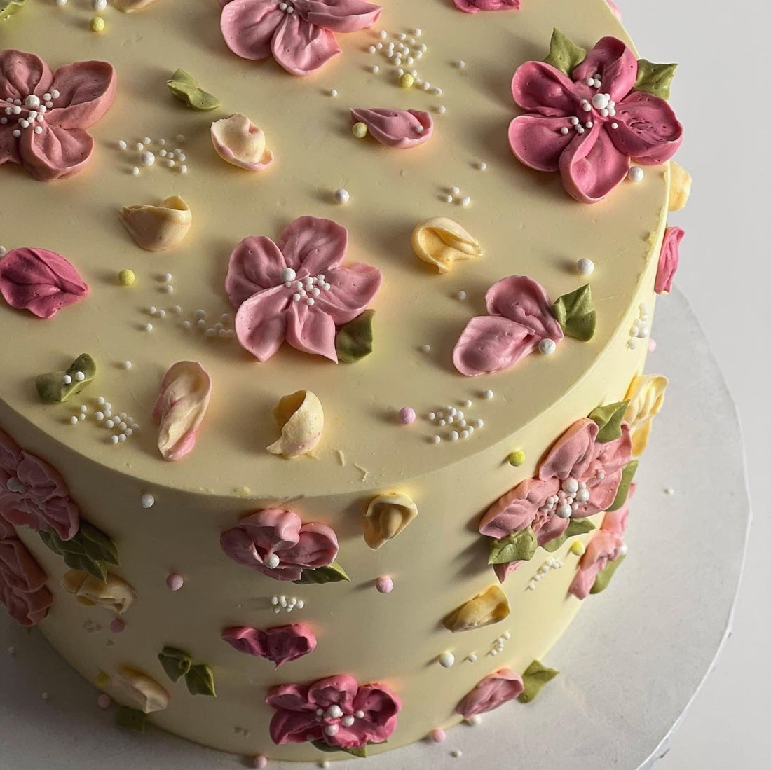 Hand piped flowers on buttercream - custom cake