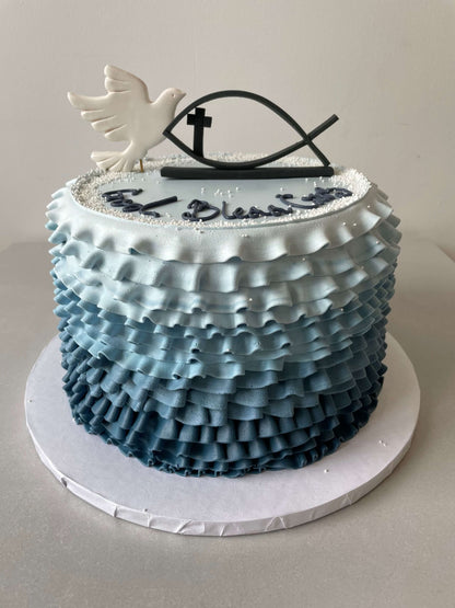 Hand piped sacrament cake in whipped cream - custom cake