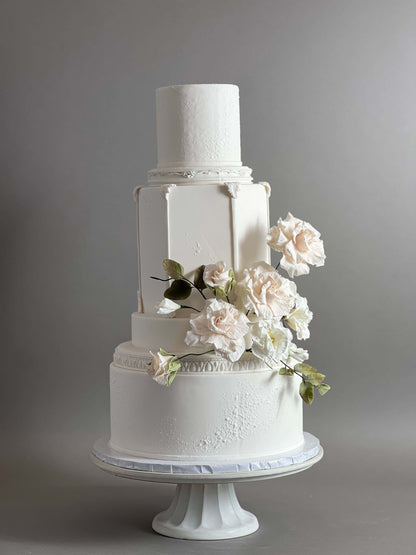 Hexagon &amp; sugar flowers - wedding cake
