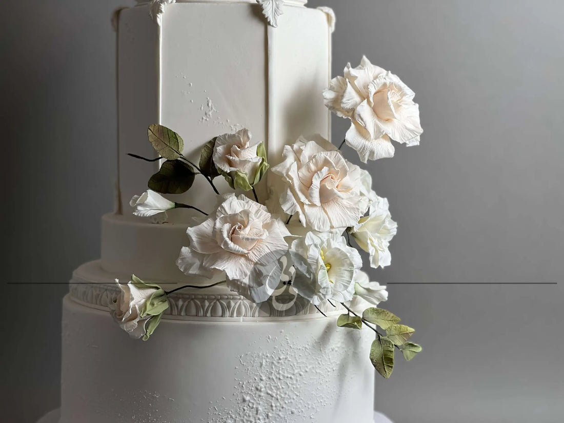 Hexagon & sugar flowers - wedding cake