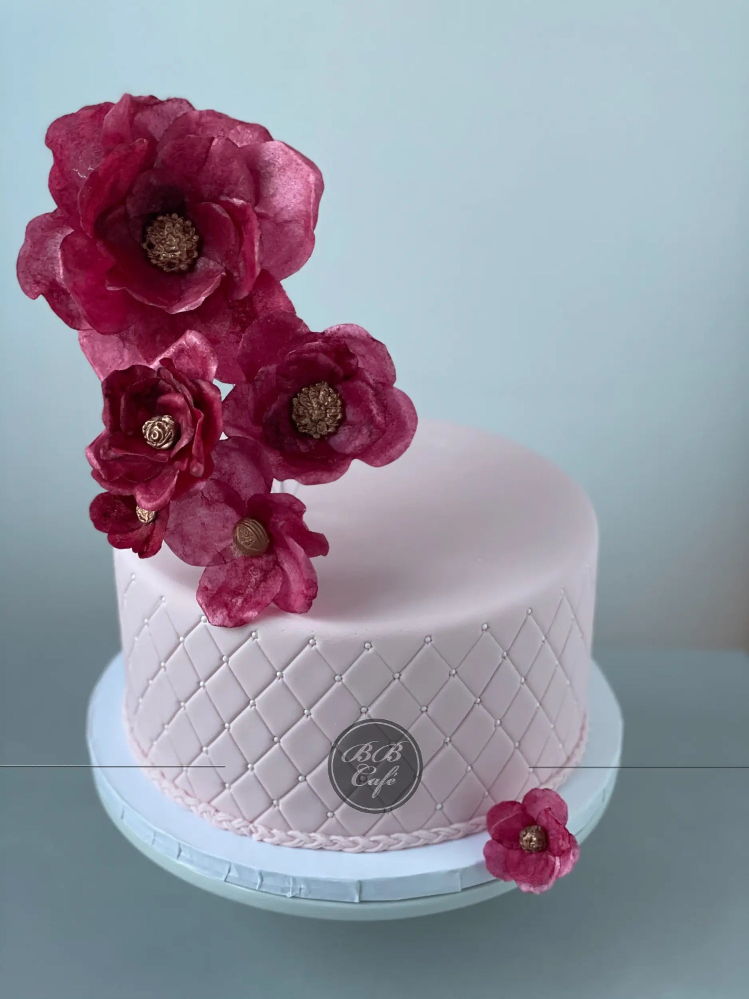 Sugar flowers on quilted fondant - custom cake