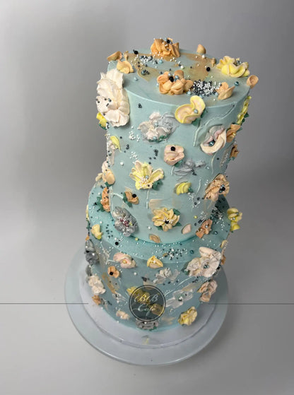 Hand painted floral on buttercream - custom cake