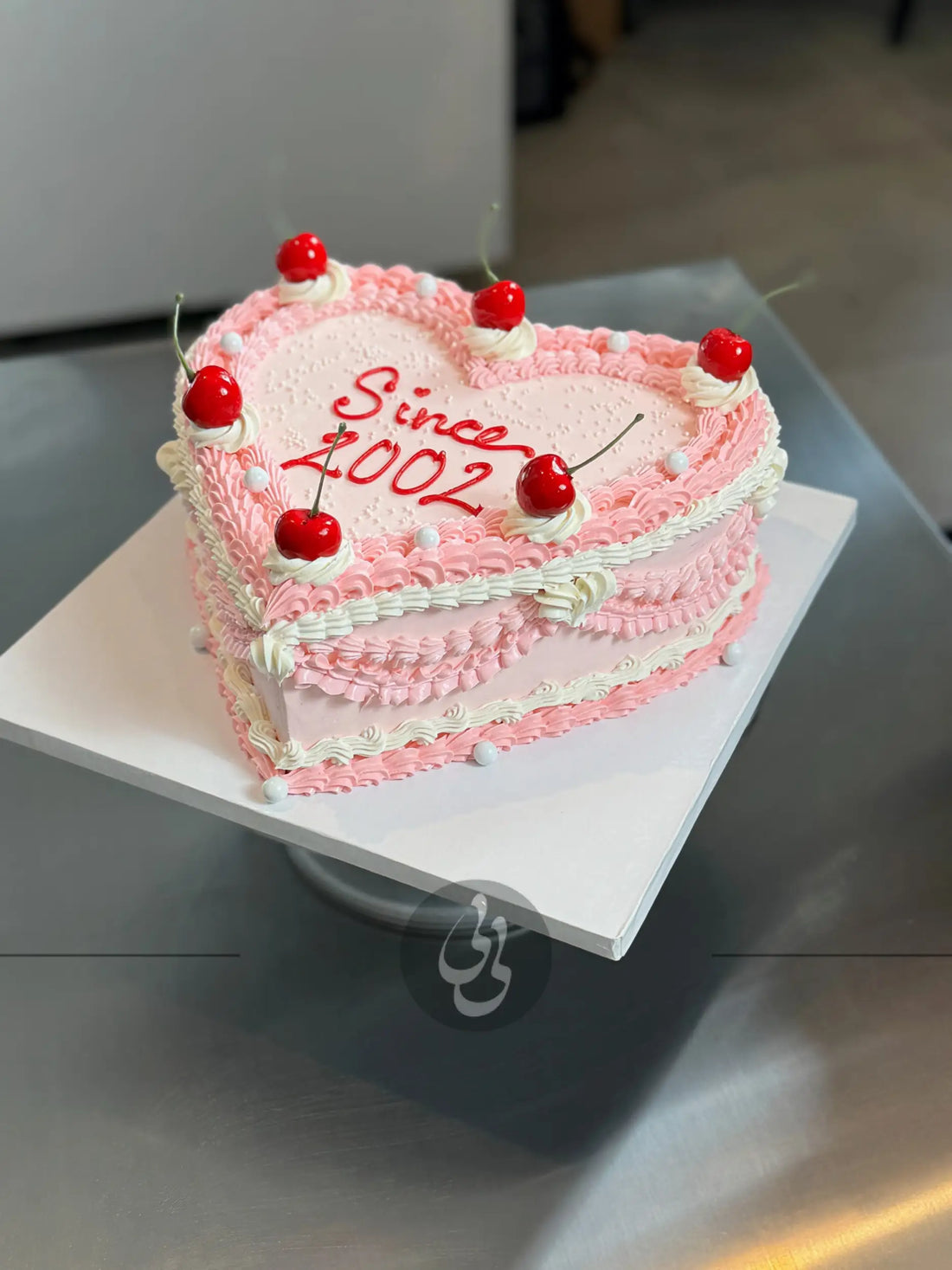 Lambeth heart & cherries in buttercream - custom cake