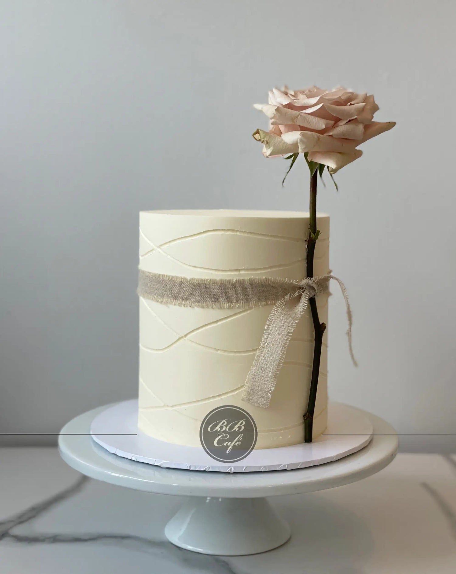 Long stem rose on buttercream - custom cake