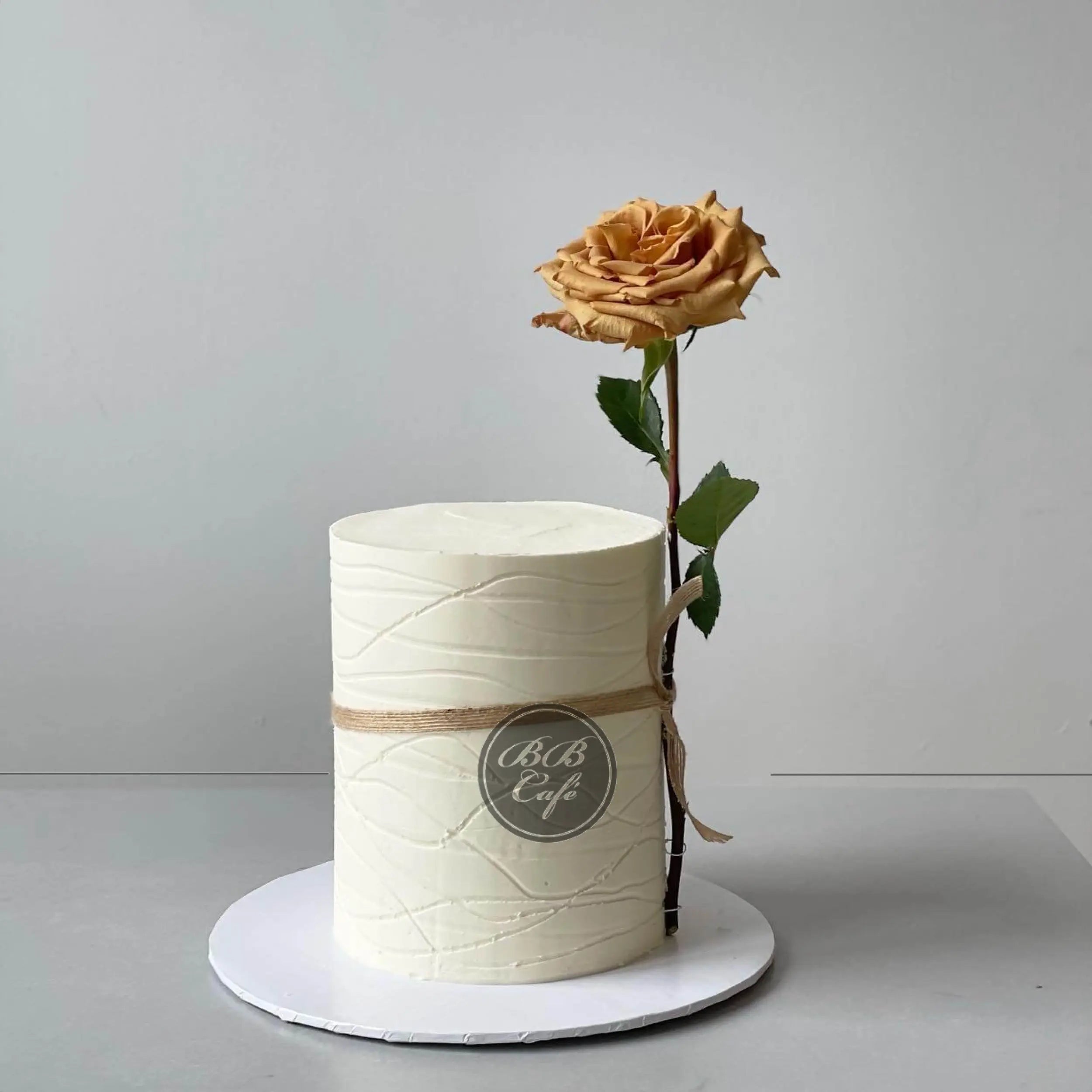 Long stem rose on buttercream - custom cake