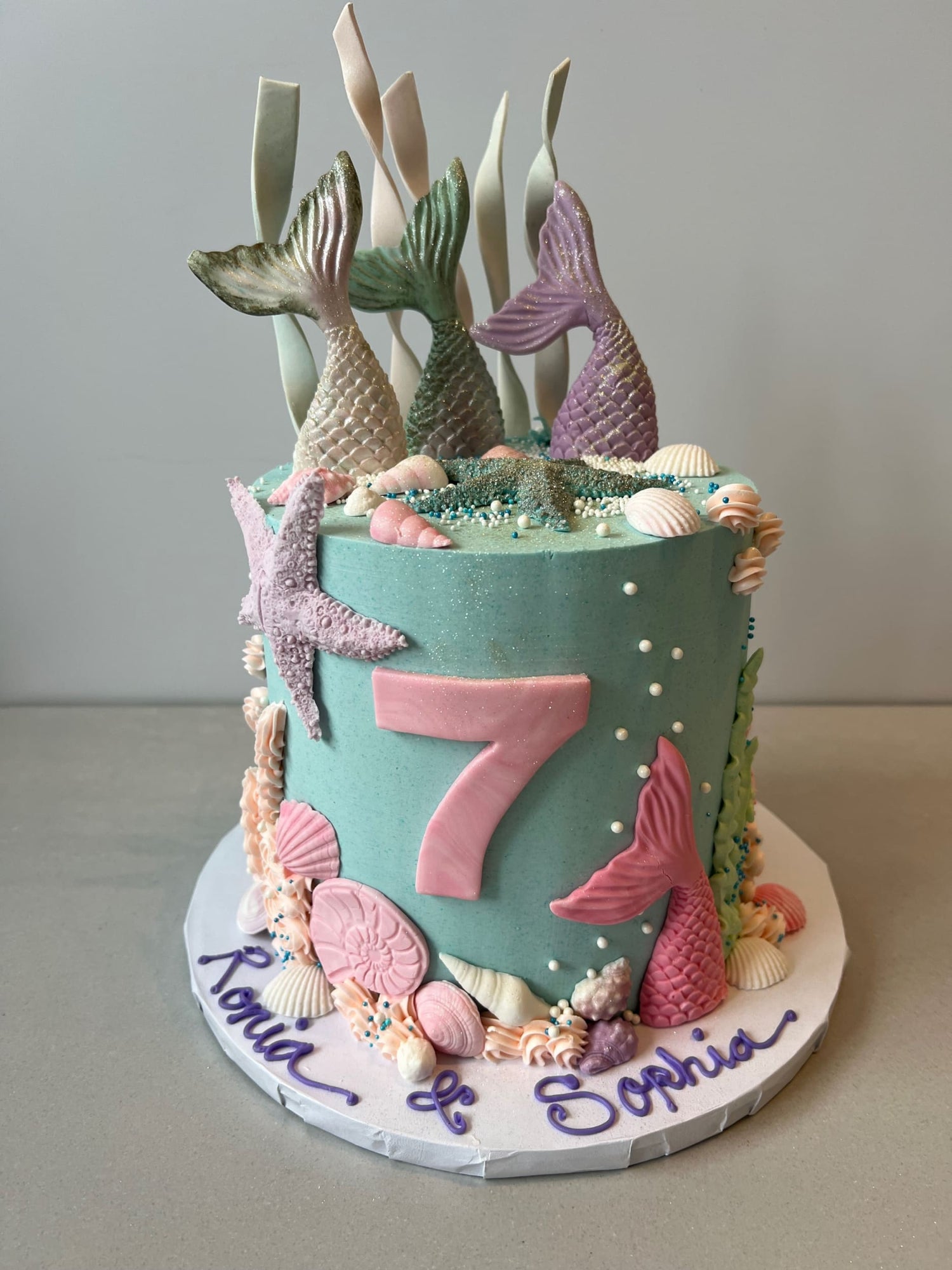 Mermaid tails on buttercream - custom cake