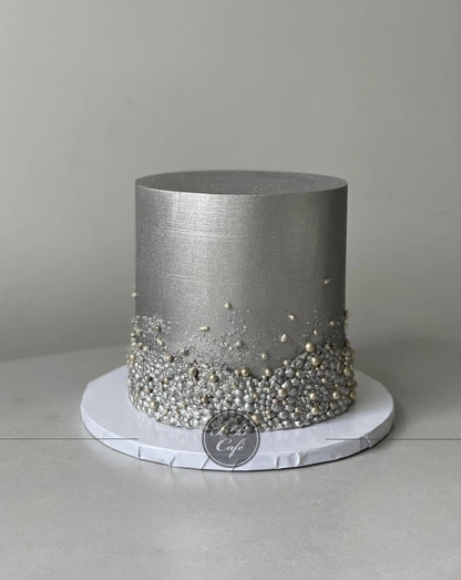 Metallic sequins on buttercream - custom cake