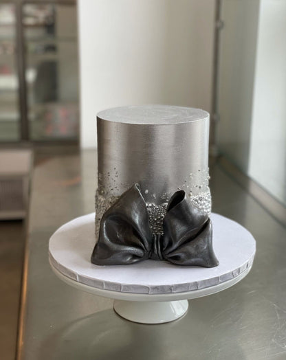 Metallic sequins on buttercream - custom cake