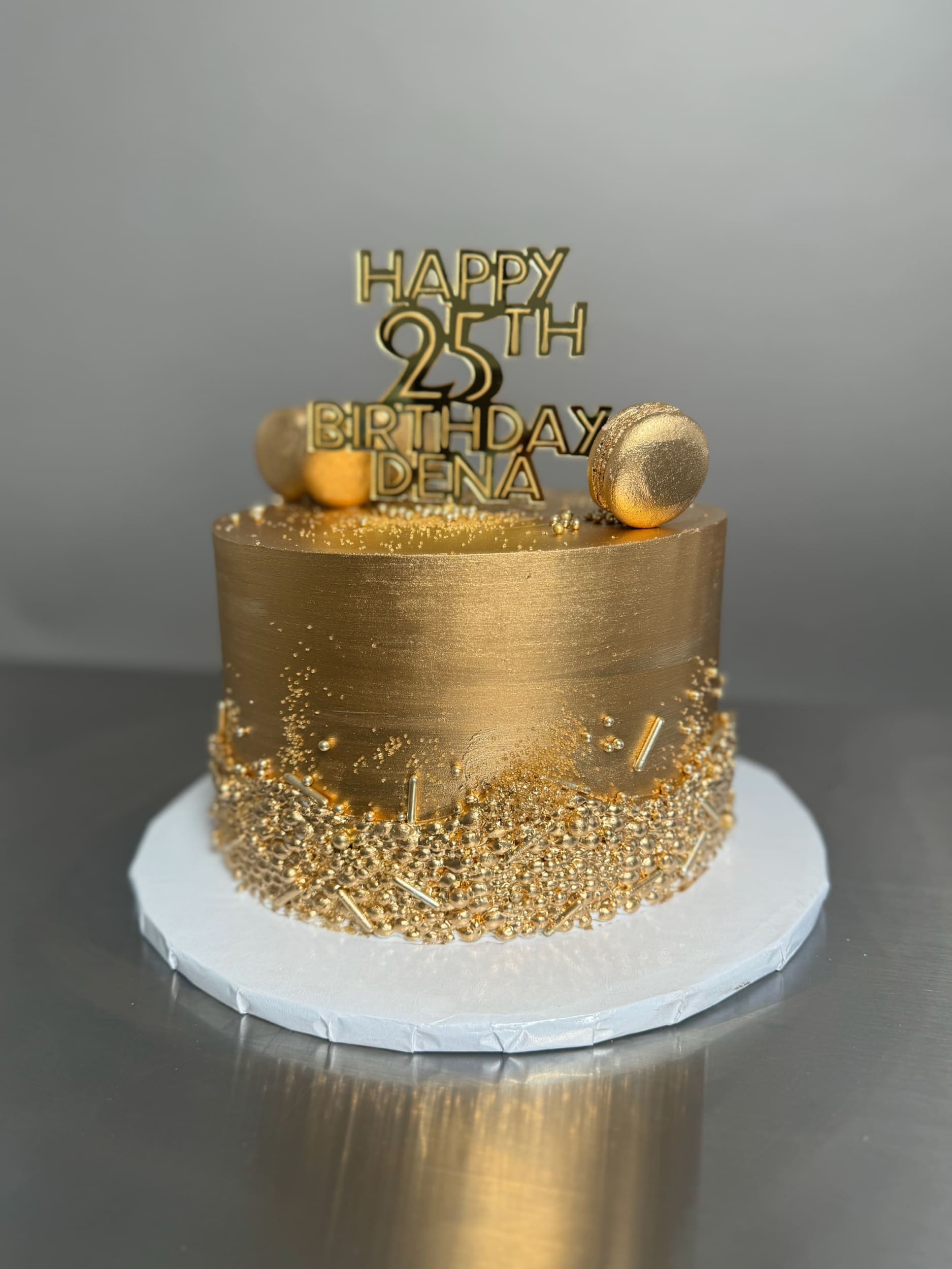Metallic sequins on buttercream - custom cake