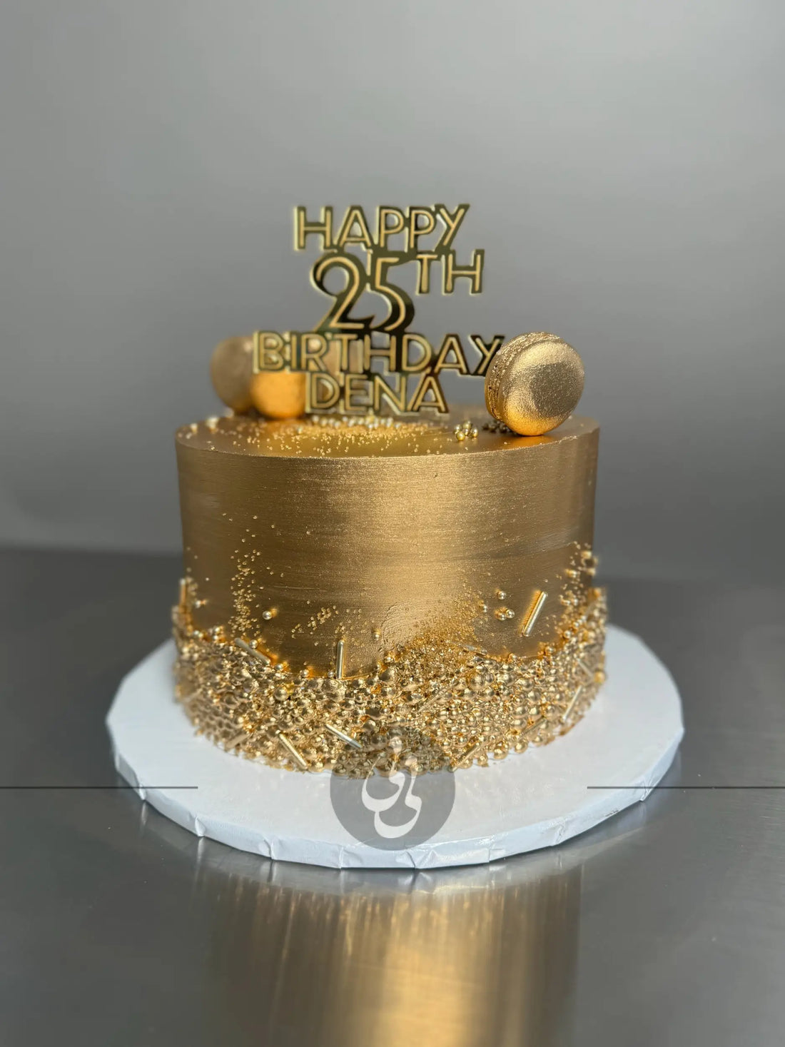 Metallic sequins on buttercream - custom cake