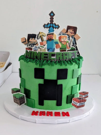 Minecraft edible images on buttercream - custom cake