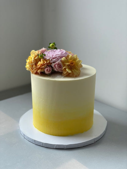 Ombre with fresh flowers on buttercream - custom cake