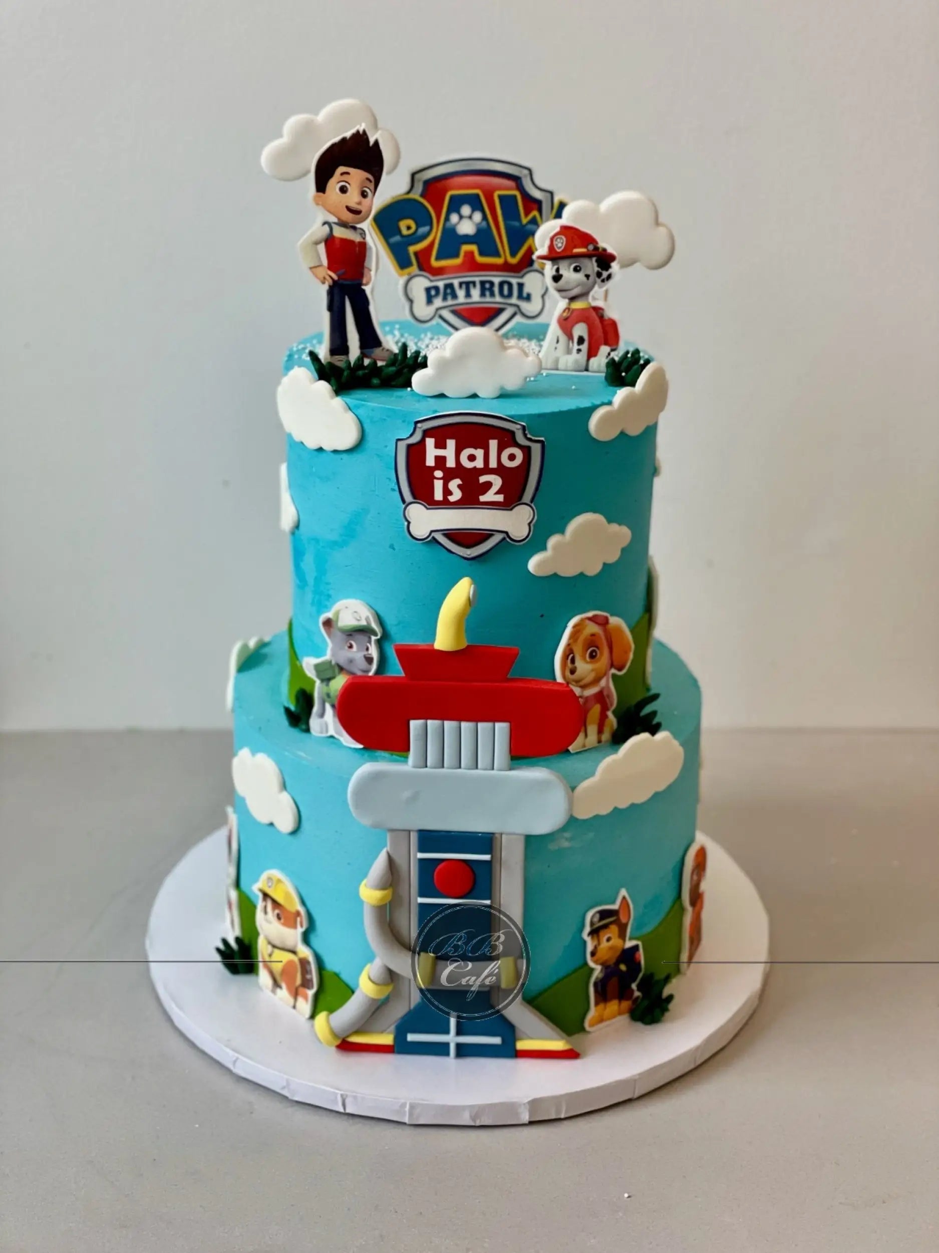 Paw patrol edible print on blue buttercream - custom cake