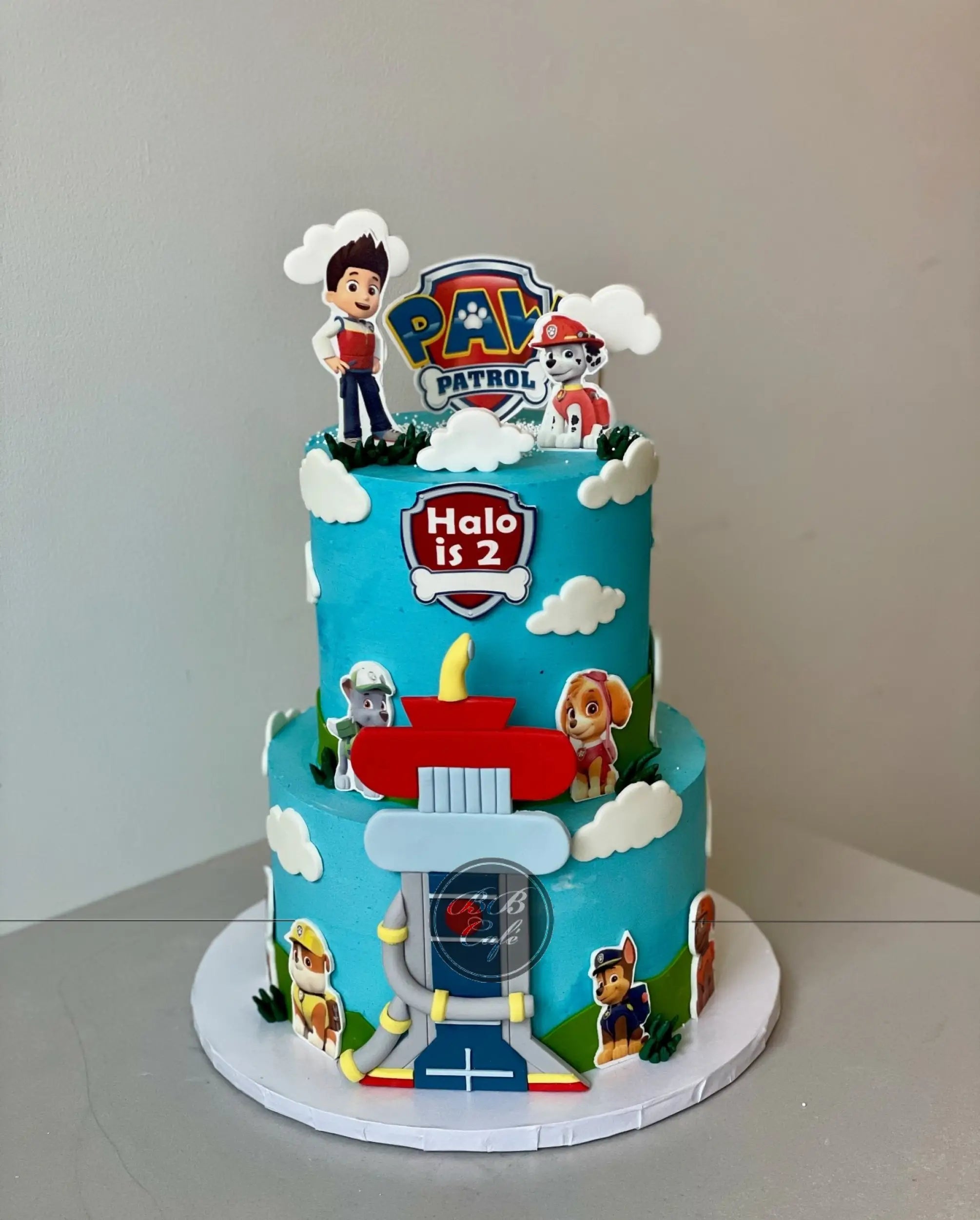 Paw patrol edible print on blue buttercream - custom cake