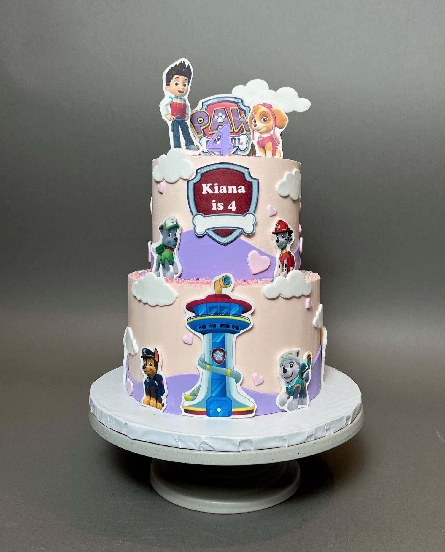 Paw patrol edible print on pink buttercream - custom cake