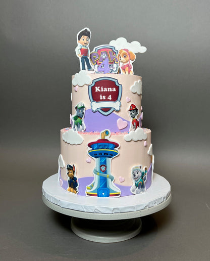 Paw patrol edible print on pink buttercream - custom cake