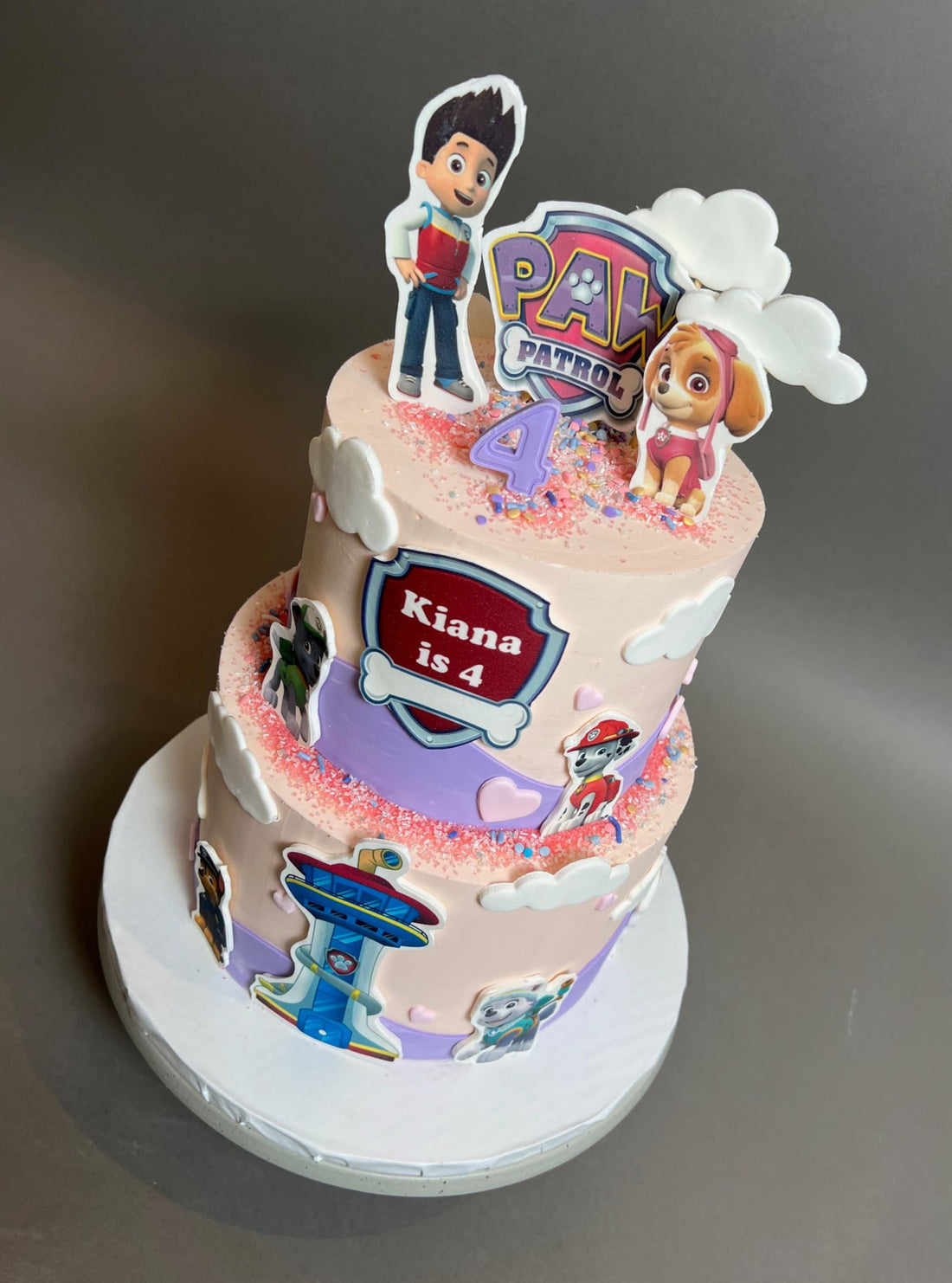 Paw patrol edible print on pink buttercream - custom cake
