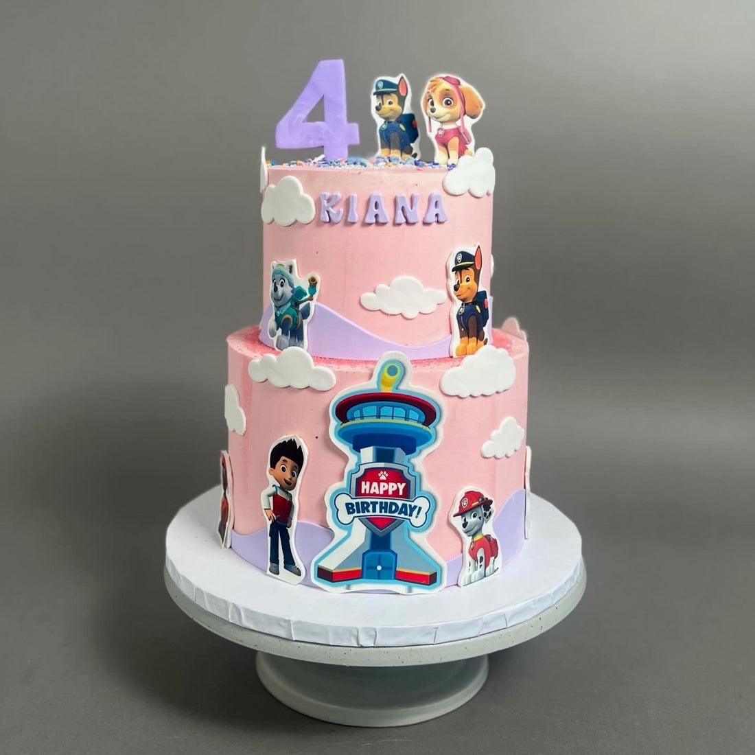 Paw patrol edible print on pink buttercream - custom cake