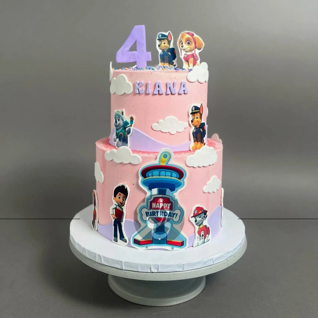Paw patrol edible print on pink buttercream - custom cake