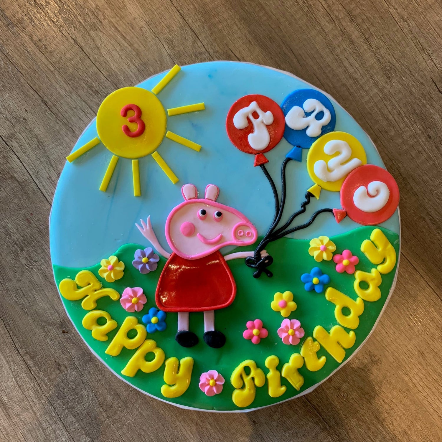 Peppa pig &amp; balloons - custom cake