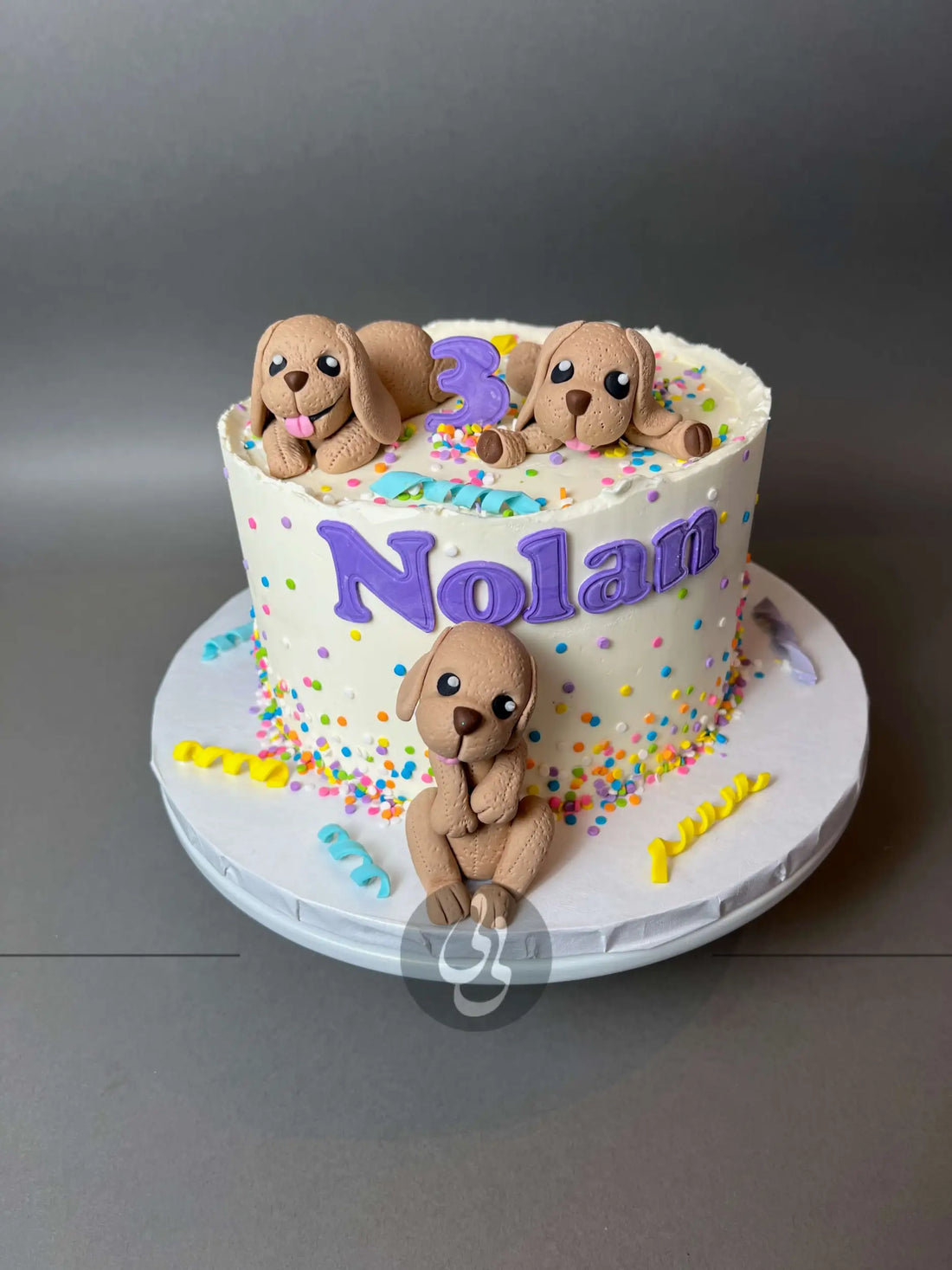 Puppy party on buttercream - custom cake