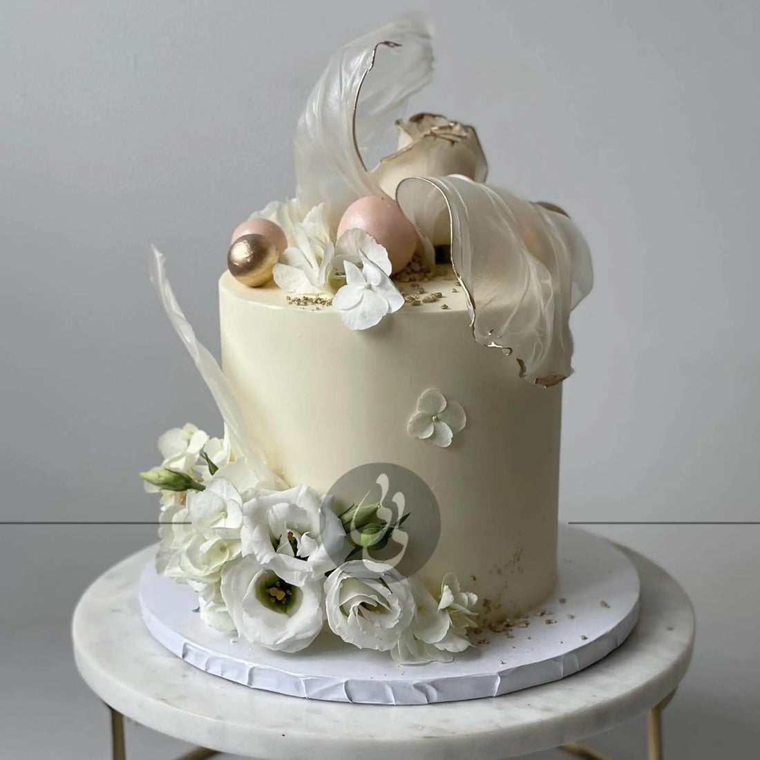 Rice paper sails floral on buttercream - custom cake