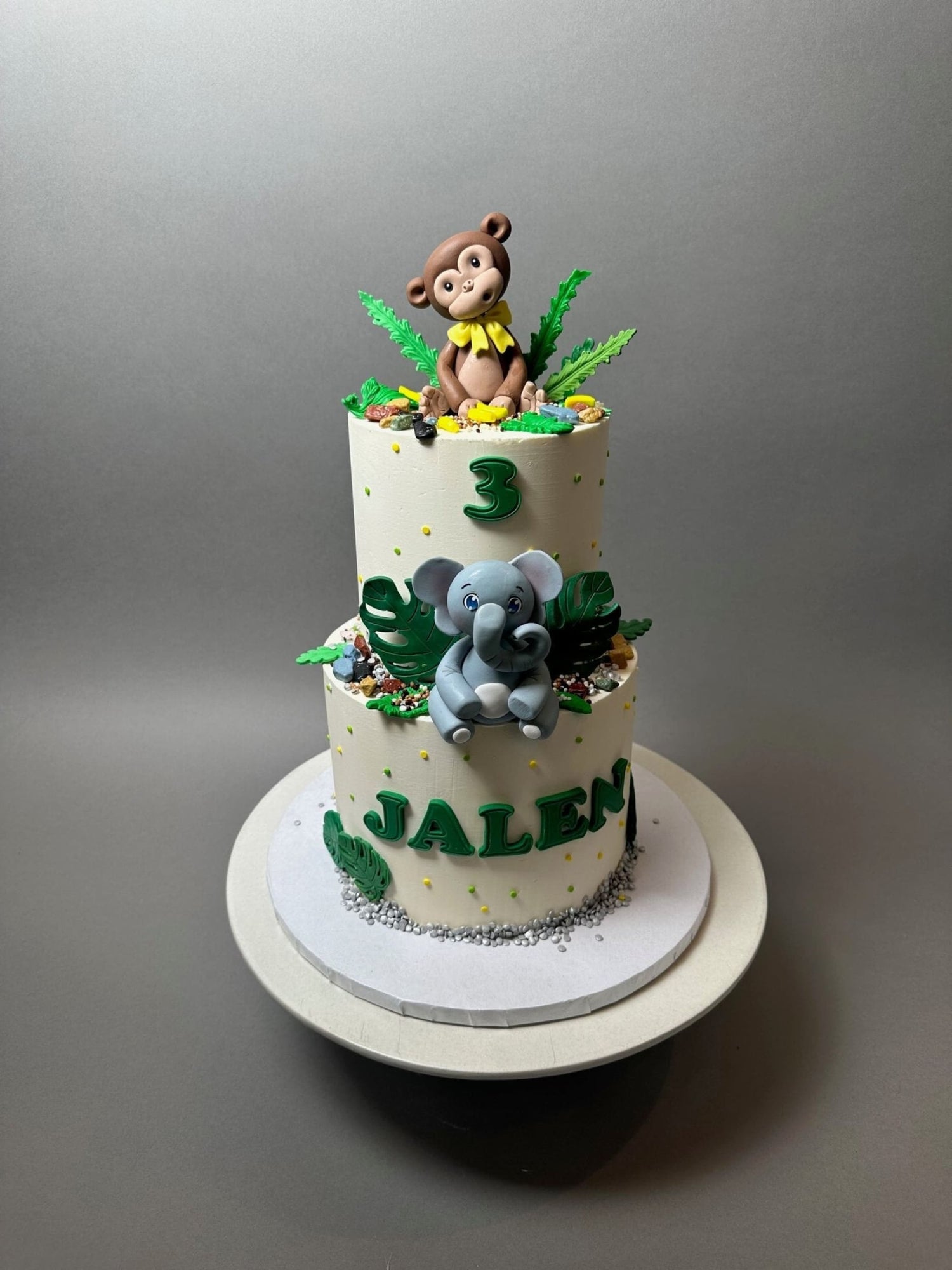 Safari animals &amp; leaves - custom cake