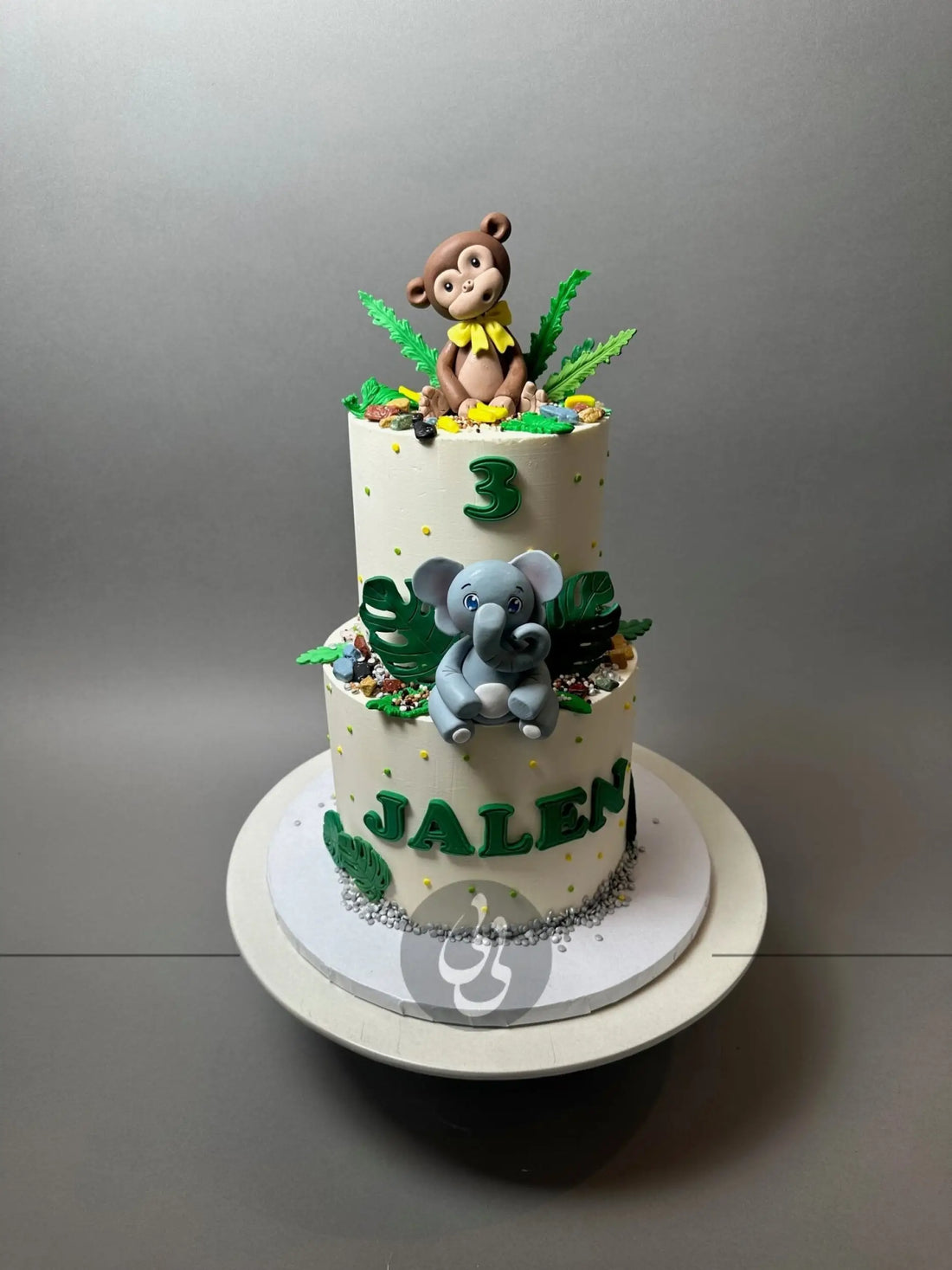 Safari animals &amp; leaves - custom cake