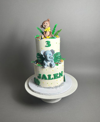 Safari animals &amp; leaves - custom cake