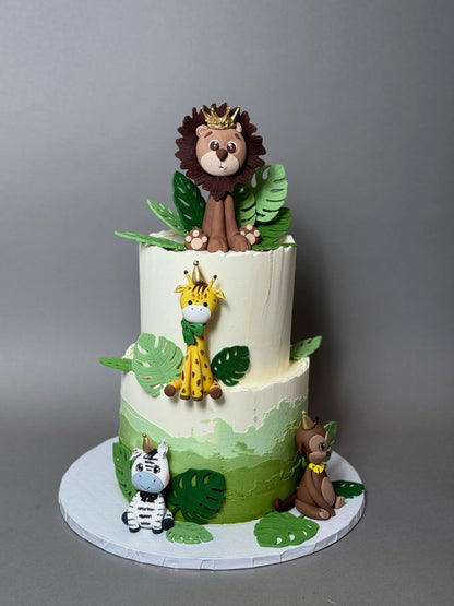 Safari animals &amp; leaves - custom cake