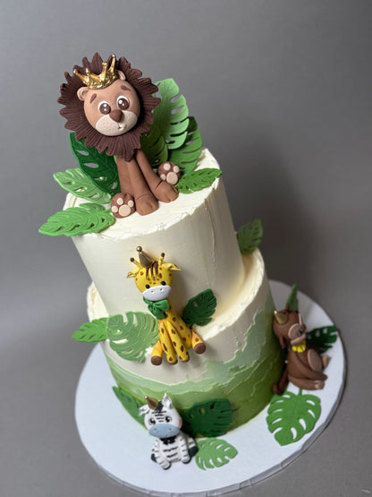 Safari animals &amp; leaves - custom cake