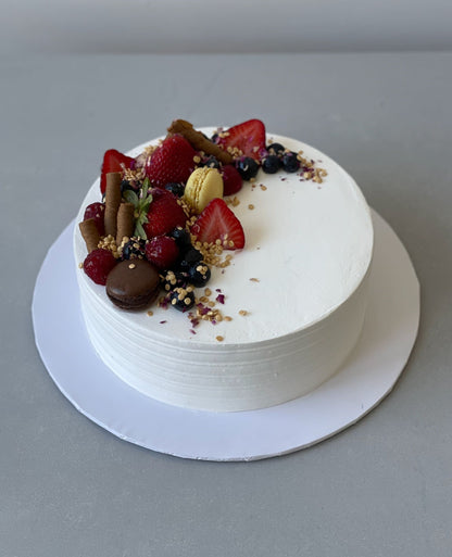 Seasonal fruits on whipped cream - custom cake
