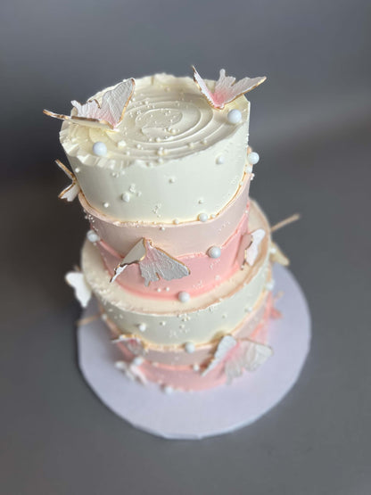 Sugar butterflies on layered buttercream - custom cake