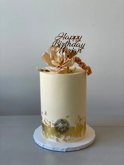 Sugar flower &amp; gold foil on buttercream - custom cake