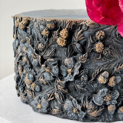 Sugar flower on imprinted fondant - custom cake